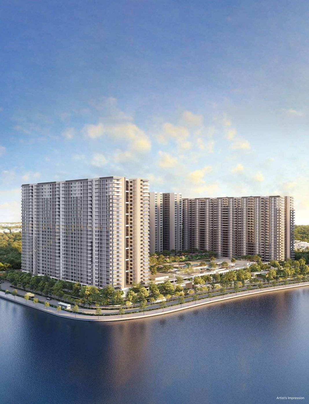 Marina One towers along the Kochi backwaters