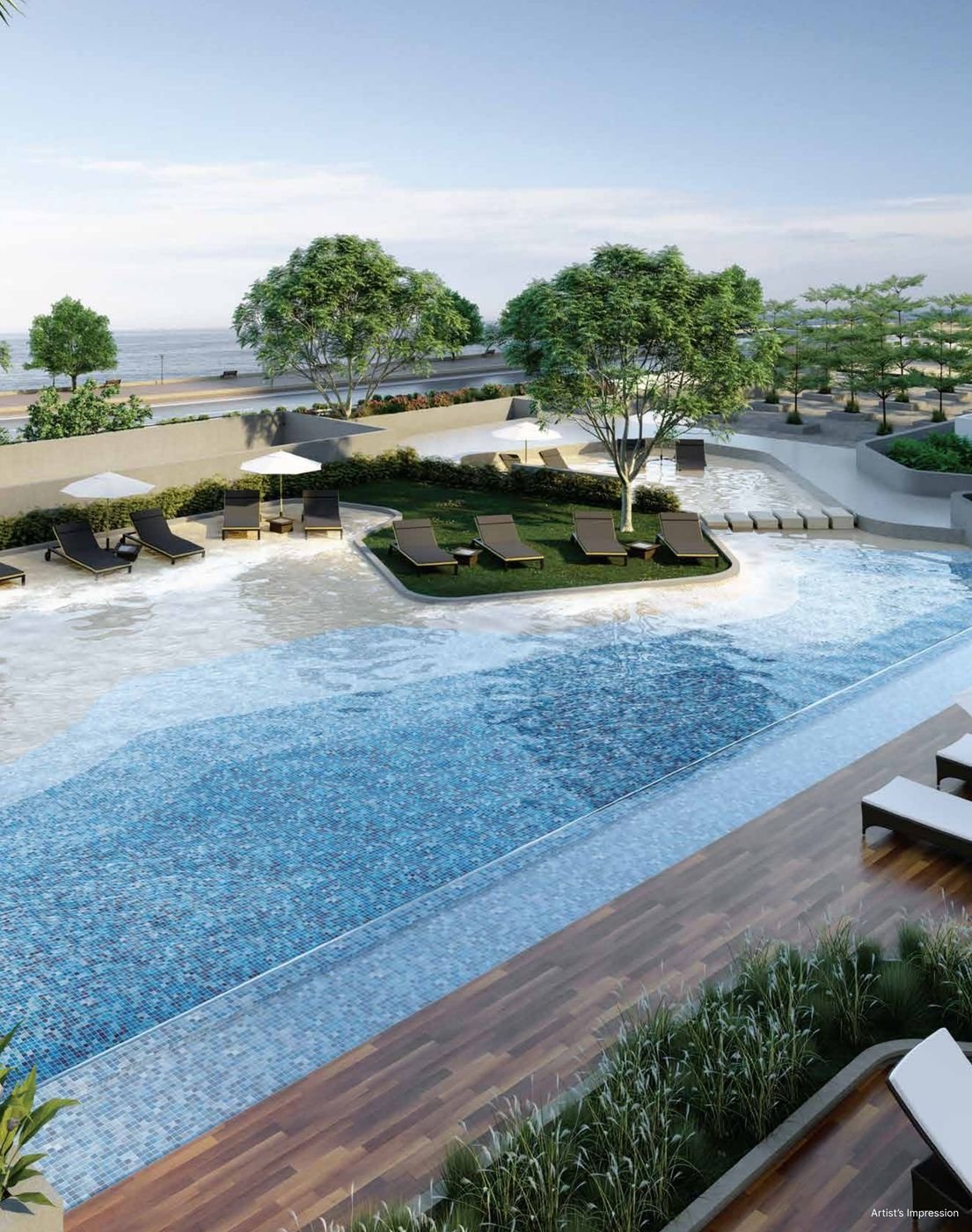 Beach pool with sun loungers